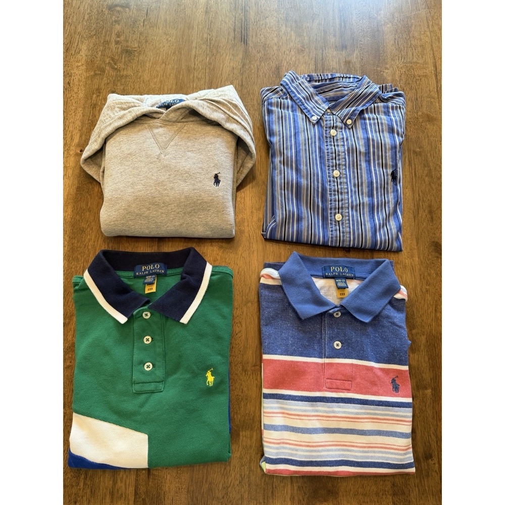 Polo Ralph Lauren Boys Lot Of 4 Size M (10-12) Hoodie Polo Button Down Preppy